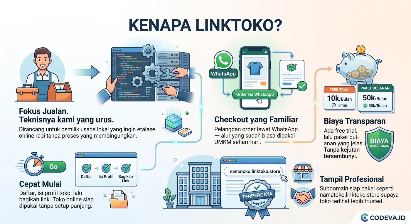 Ilustrasi kenapa memilih Linktoko untuk toko online UMKM