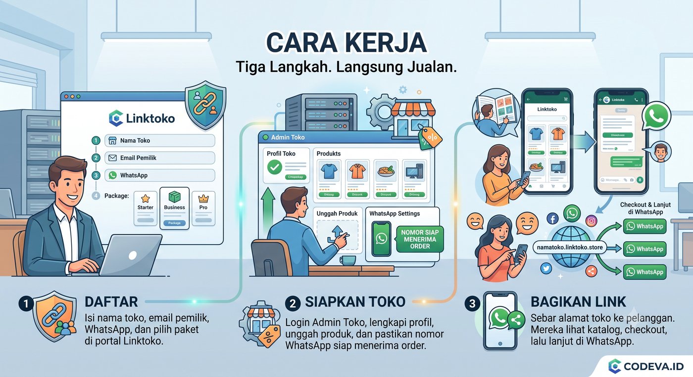 Alur Linktoko dari daftar sampai order WhatsApp